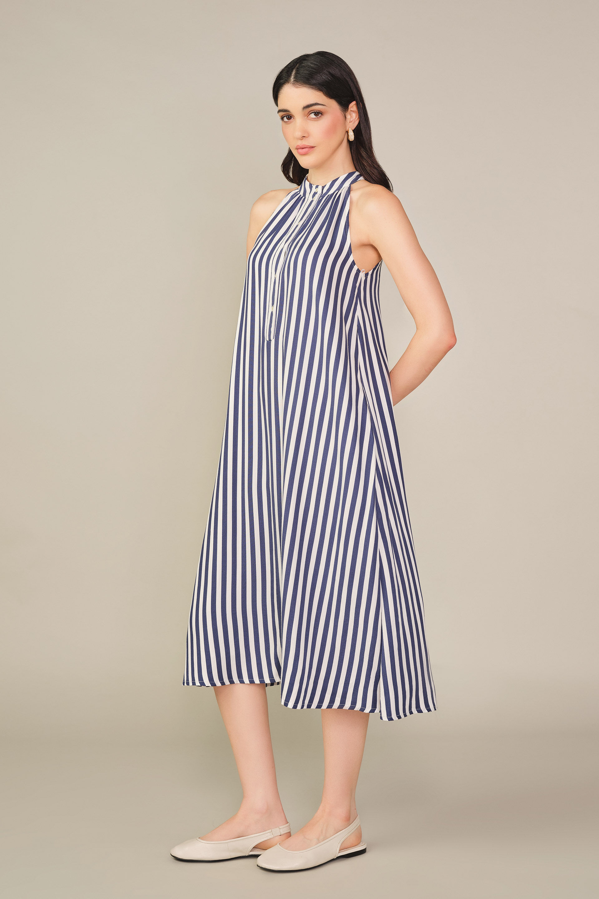 Striped Halter Maxi Dress in Blue, Blue, image 4